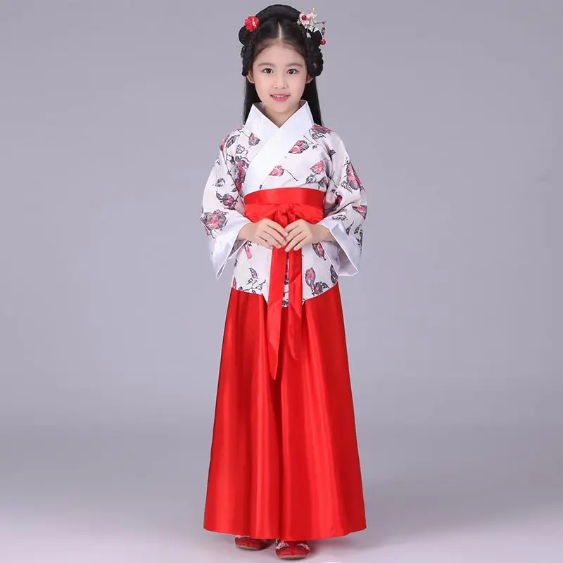Chinesische Seidenrobe Kostüm Mädchen Kinder Kimono China Traditionelle Vintage Ethnische Fan Studenten Chor Tanzkostüm Hanfu
