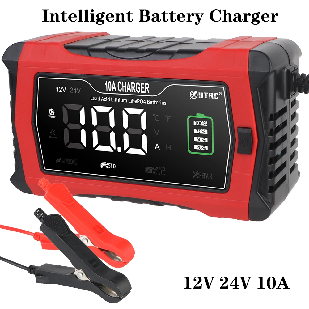 

For Lifepo4 AGM Lead-Acid Lithium Batteri EU Plug Car Battery Charger Automatic LCD Display 120W High Power Pulse Repair