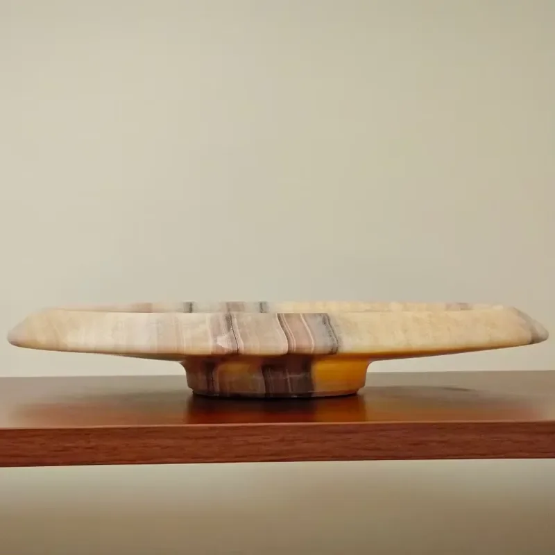 Luxury Agate Marble Tray with Striped Pattern Stone Base for Hotel Home Tabletop Decoration Elegant Natural Rock Serving