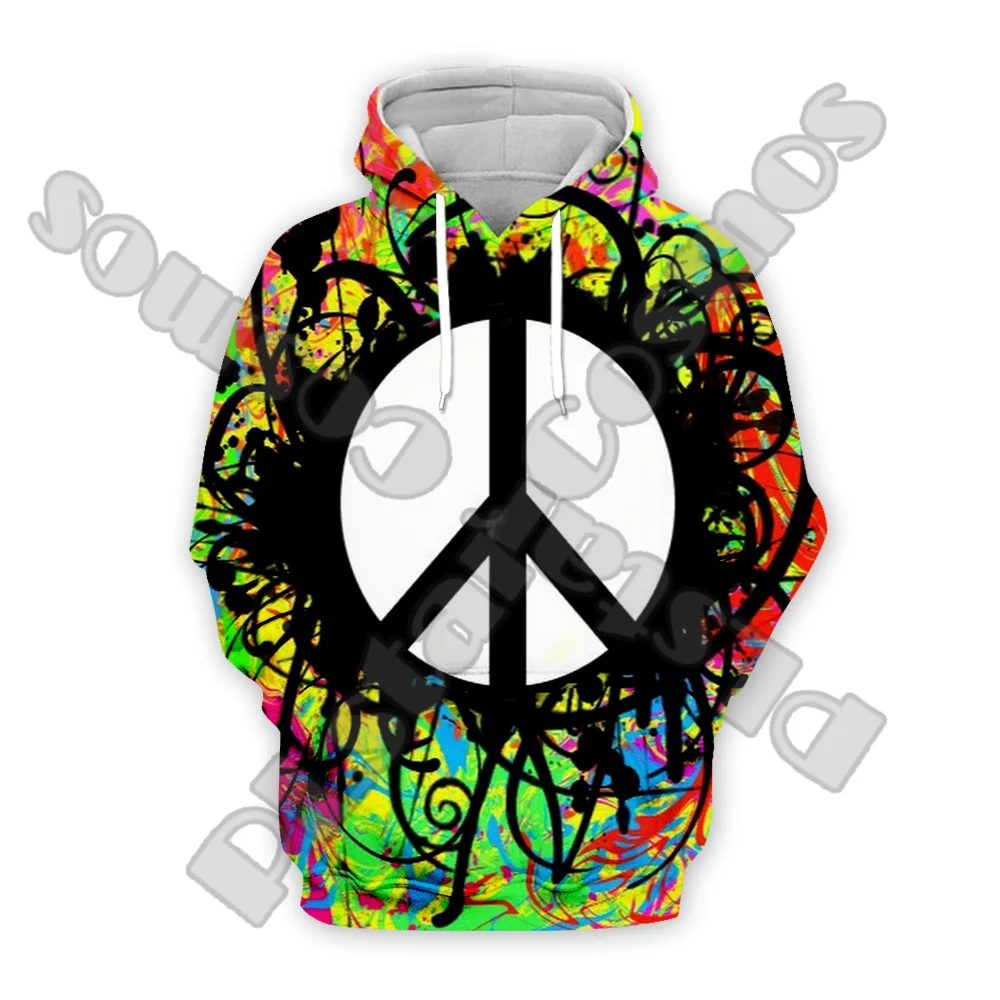 

Trippy Hippie Peace Colorful Psychedelic Tattoo Vintage Retro 3DPrint Pullover Harajuku Streetwear Casual Funny Jacket Hoodies P