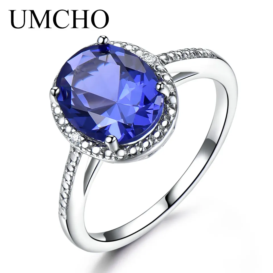 

UMCHO 12ct Blue Tanzanite Rings For Women Sapphire Engagement Fine Jewelry Genuine Solid 925 Sterling Silver Gift Fine Jewelry