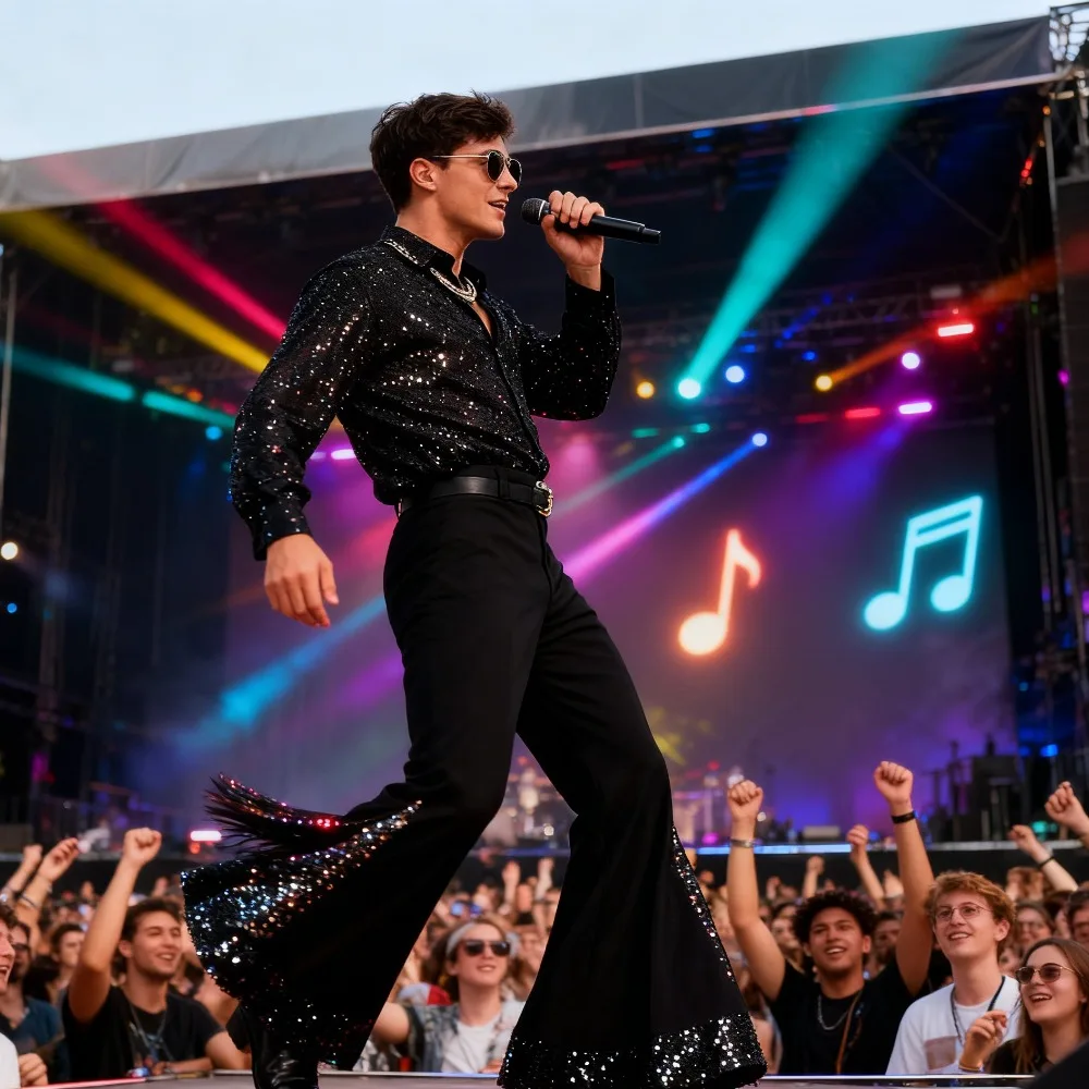 

New Carnival Disco Men's Clothing Retro 70s Hippie Bell Bottoms and Tops Used for Role-playing Stage Performances Theme Parties