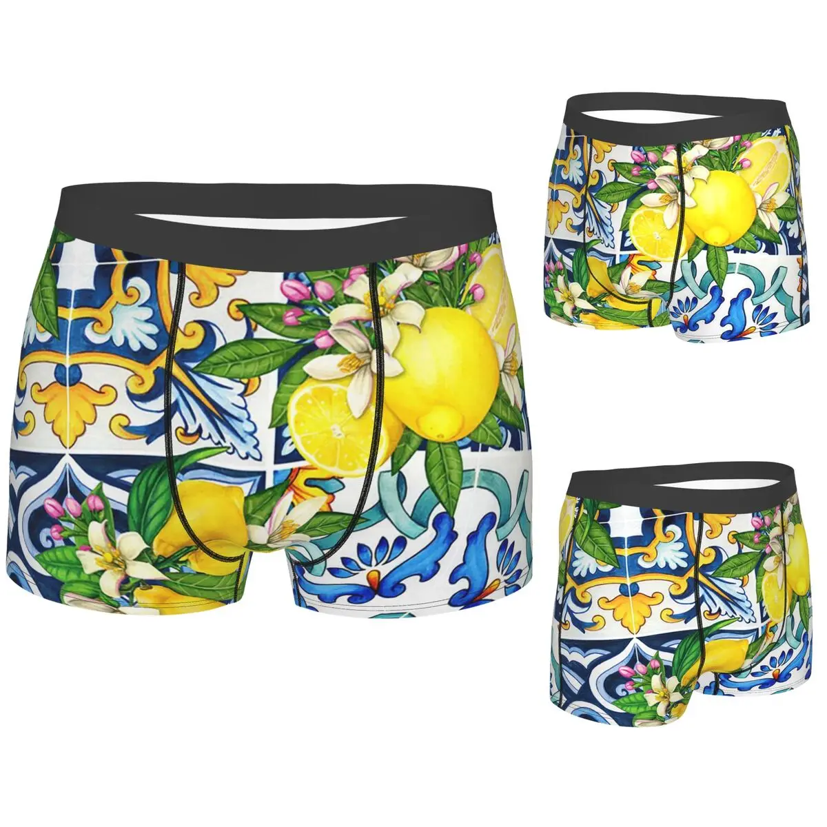 

Трусы-боксеры, шорты, яркие средиземноморские сицилийские плитки с цитрусовыми лимонами, мужские дышащие трусы для мужчин