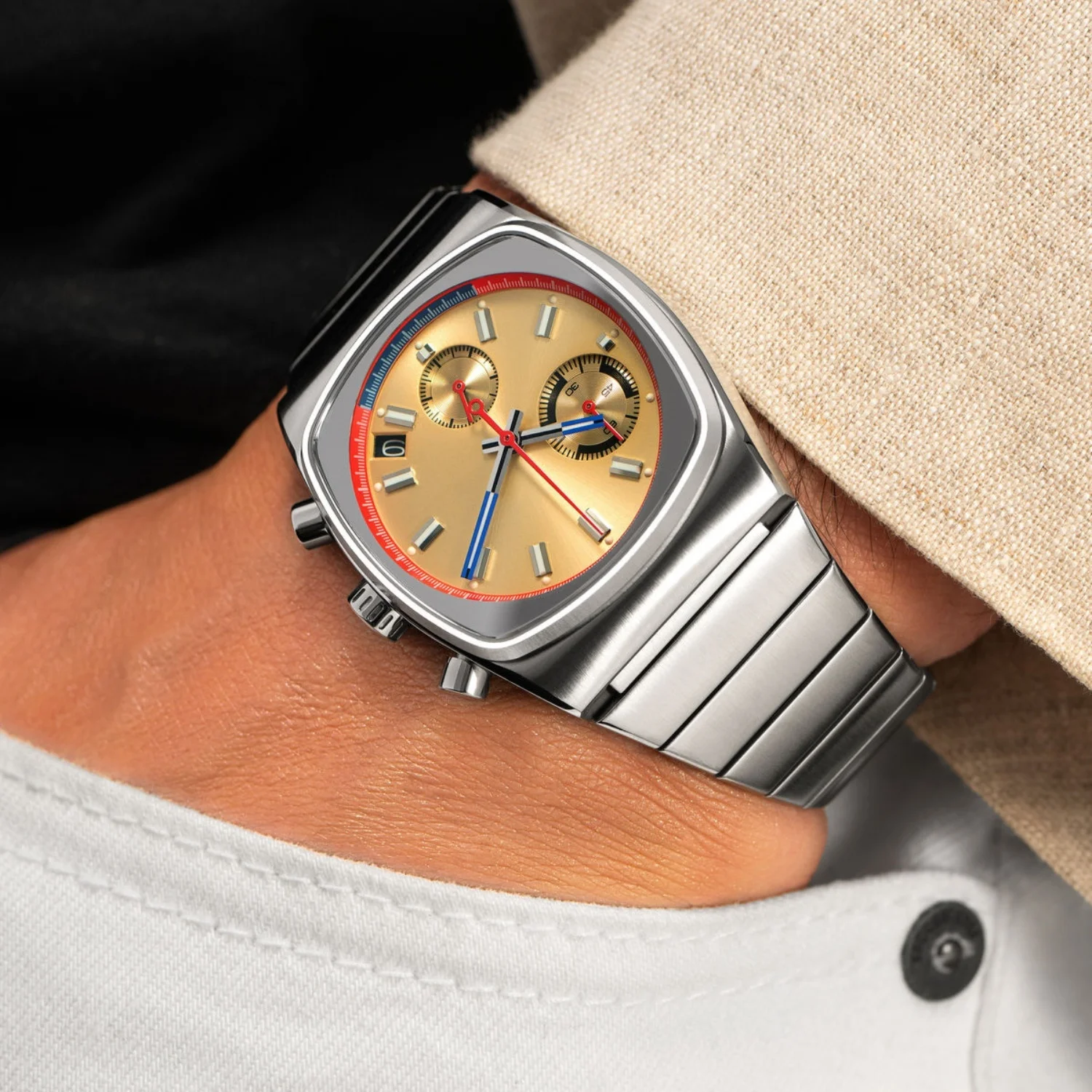 CILOA Sports Square Gold Watch para homens, presente de luxo elegante e de alta qualidade, relógio de quartzo à prova d'água de aço inoxidável