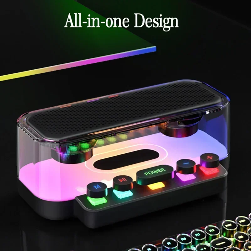 Wireless Bluetooth RGB Lights Gaming Speaker Stereo Subwoofer Transparent Support USB TF Card Play PC Sound Bar Game Soundbox