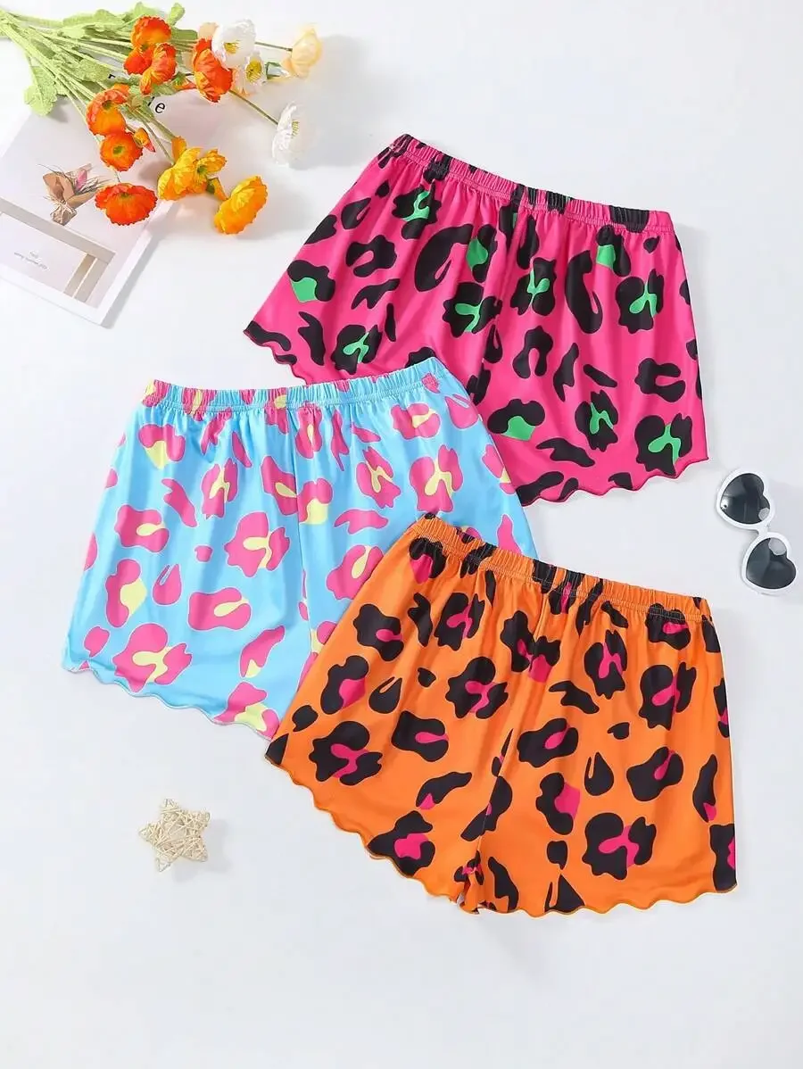 

3-Pack Vibrant Leopard-Print Lounge Shorts With Wavy Hem And Elastic Waist