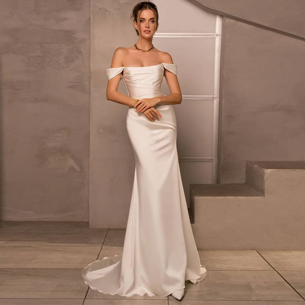 

Simple Wedding Dress Ivory Satin Off the Shoulder Mermaid Wedding Gowns for Women 2023 Bride Backless Cutout Trumpet Bridal Gown