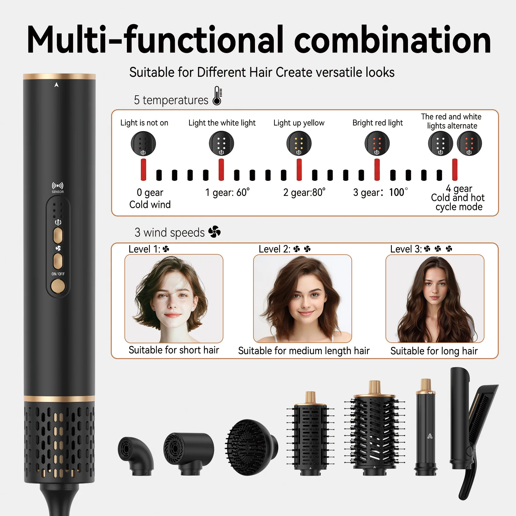 7-in-1 High-Speed 1400W Hot Air Styler with Negative Ionic Technology Durable Reusable Hair Dryer Straightener Curler Volumizer - view 3
