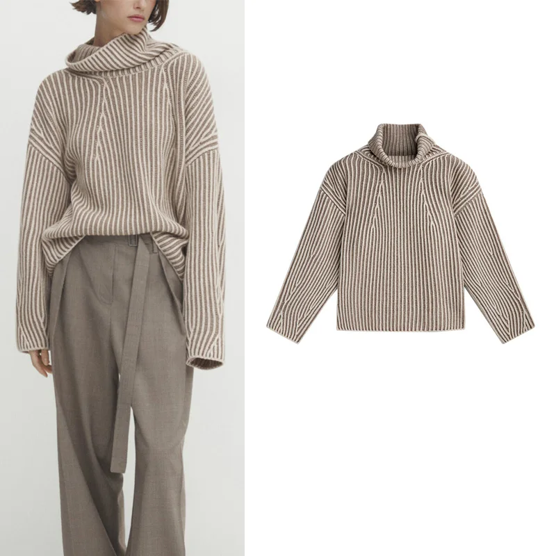 

Женский вязаный свитер с высоким воротником, в стиле колор-блок, свободного кроя, новинка зимнего сезона, из полиэфирного волокна, с длинными рукавами