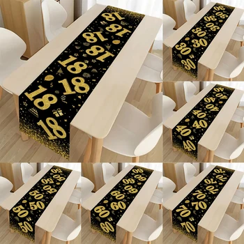 18 30 40 50 Year Old Black Gold Table Runner Happy Birthday Party Decoration Adult 30th…