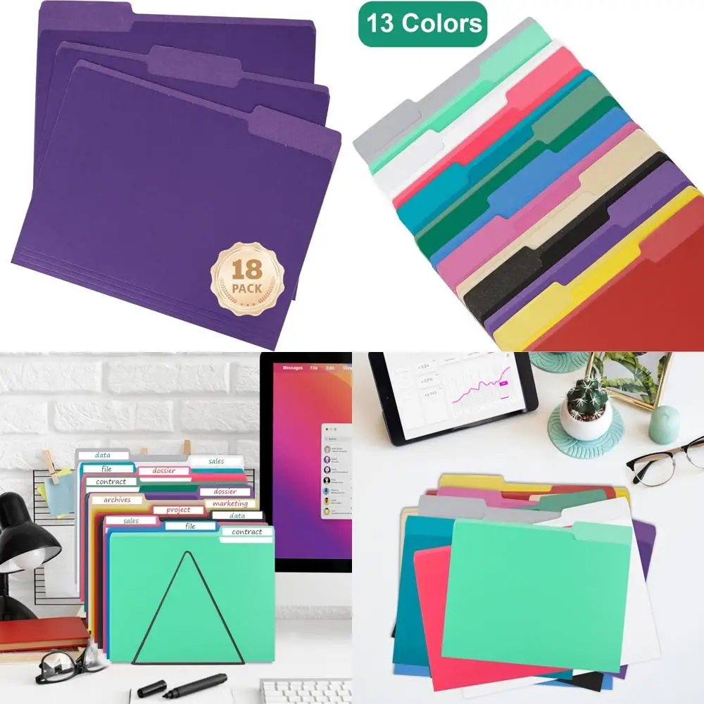 

18 pack purple file folders 8.5 x 11 inch,1/3 cut tab file folders letter size,office folders for document