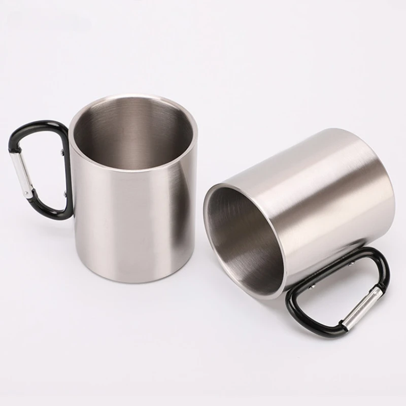 220ml Stainless Steel Cup for Camping Traveling Outdoor Cup with Handle Carabiner Climbing Backpacking Hiking Portable Cups