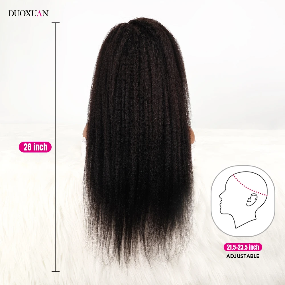 Duoxuan Perücken Echthaar 100 % Echthaarperücken Kinky Straight Lace Front Echthaarperücke Natürliche schwarze Haarfarbe Perücke Yaki Straight