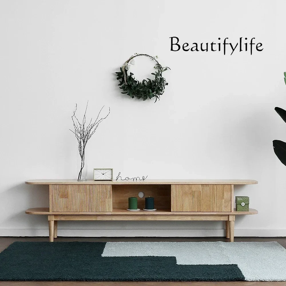 FD VB YNordic Solid Wood TV Cabinet Modern Simple Japanese-style Small Apartment Living Room Floor Storage Floor Fashion O