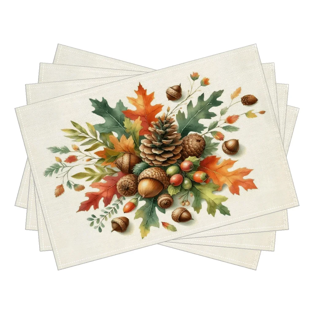 Set of 4pcs Autumn-Themed Placemats Polyester Fiber Without Embroidery Designed with Elements Such As Fallen Leaves