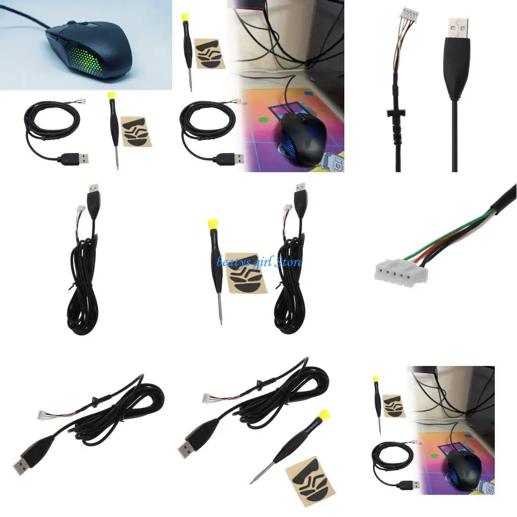 

C7AB Precise Mouse Skates Feet And Flexible Rubber Cord For G302 G303 Mouse Repair Accessories