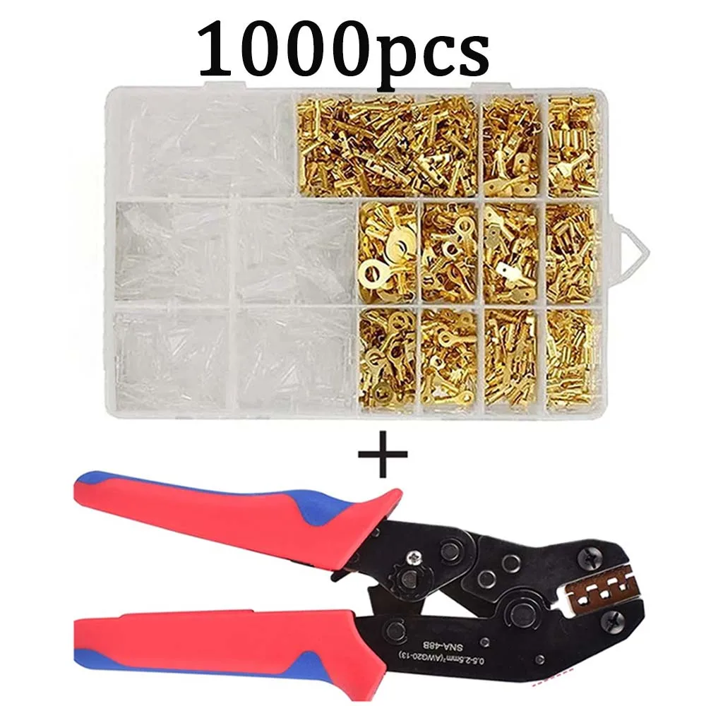 1000 quick splicing crimping terminal 2.8/4.8/6.3mm male/bus spade connector wire terminal with insulating sleeve and pliers