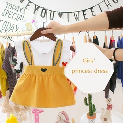 Girls' Princess Dress 0-3 Years Old Promotional Girls' Dress Fake Two-piece Bunny Ears Round Neck Sweet Princess Dress