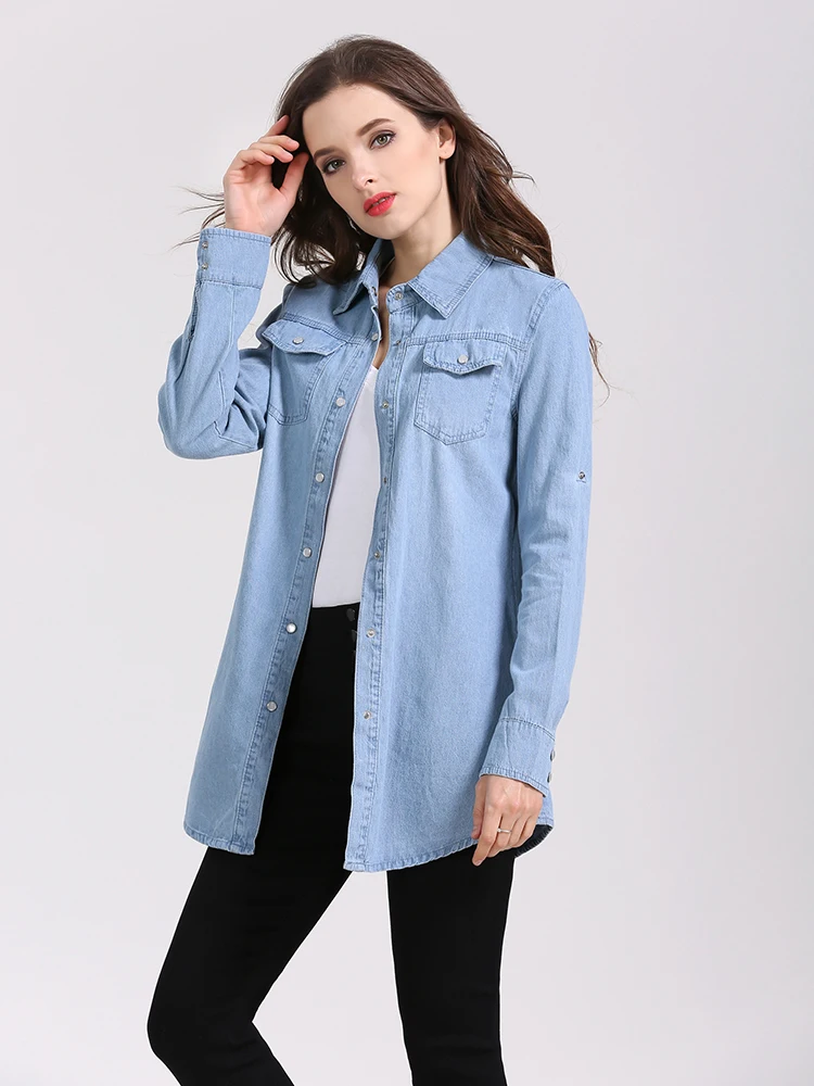 

Spring Autumn Long Denim Shirts For Woman Casual Streetwear Button Up Shirt Women Loose Jeans Long Sleeve Tops Outerwears Coat