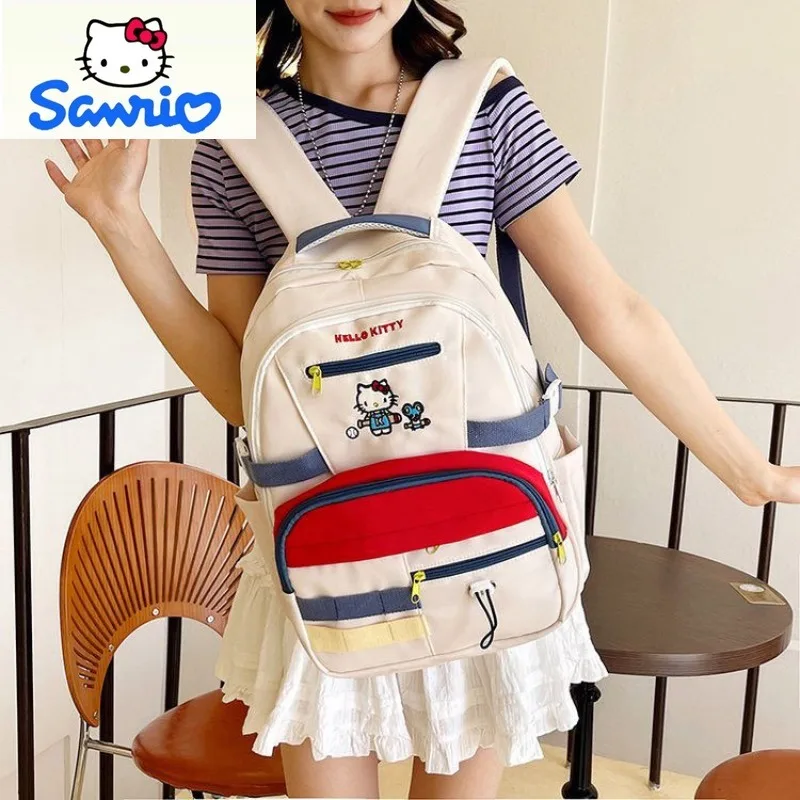 Sanrio Retro Fashion Color Contrasting High Quality Backpack Student Cute Cartoon Hello Kitty Large Capacity Outdoor Backpack