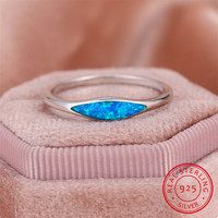 Real 925 Sterling Silver Engagement Ring Blue Fire Opal Stone Rings For Women Wedding Band Jewelry Valentine's Day Gift