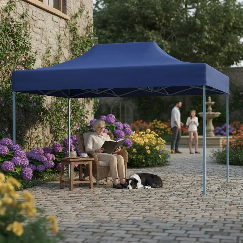 Tente de camping/tente d'extérieur/tente de réception 3x4 m. Doté d'un cadre métallique robuste et d'un tissu en polyester durable, il est simple mais élégant, idéal pour les fêtes de camping en plein air et autres événements. bleu