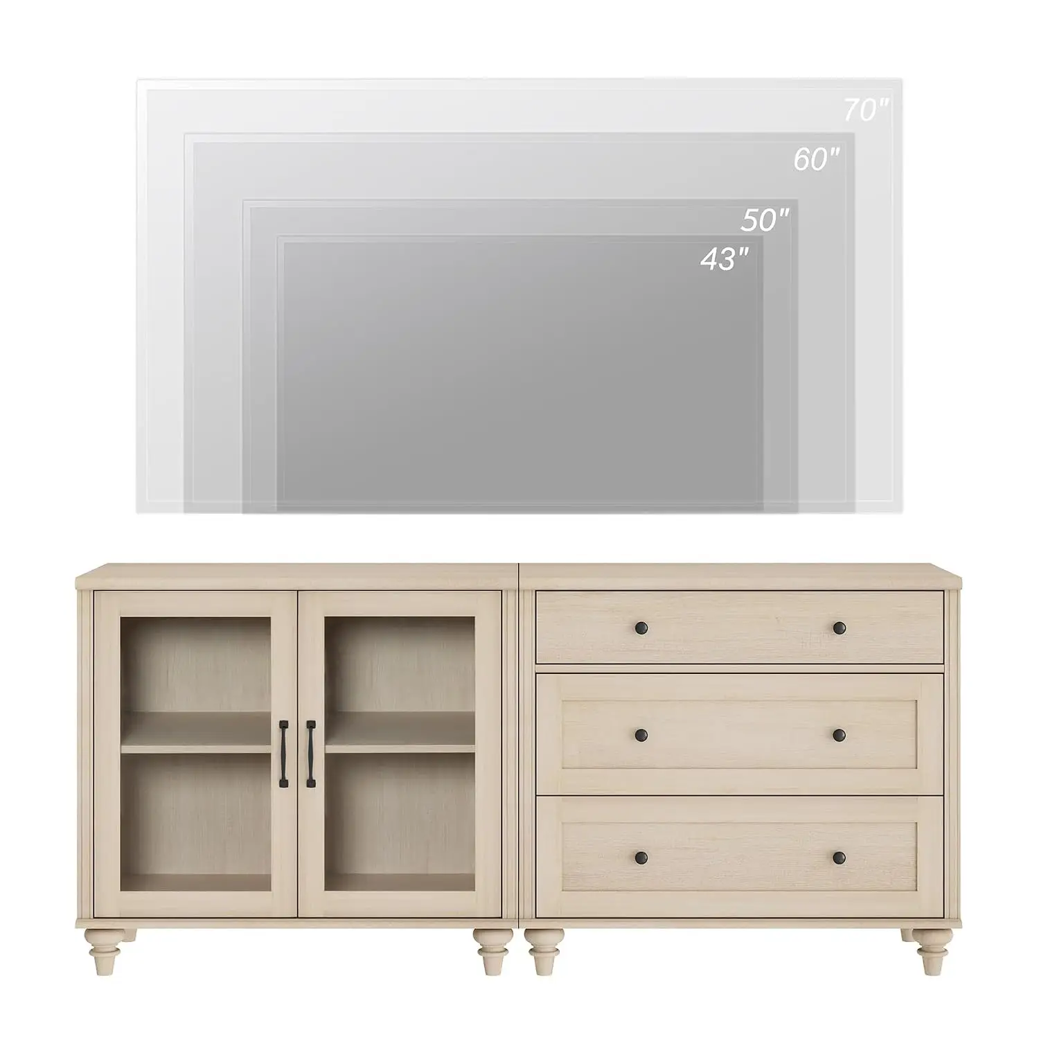 TV Stand Cabinet Entertainment Center Sideboard Buffet with Glass Door & Drawer for Living Room Kitchen Light Oak, Customized