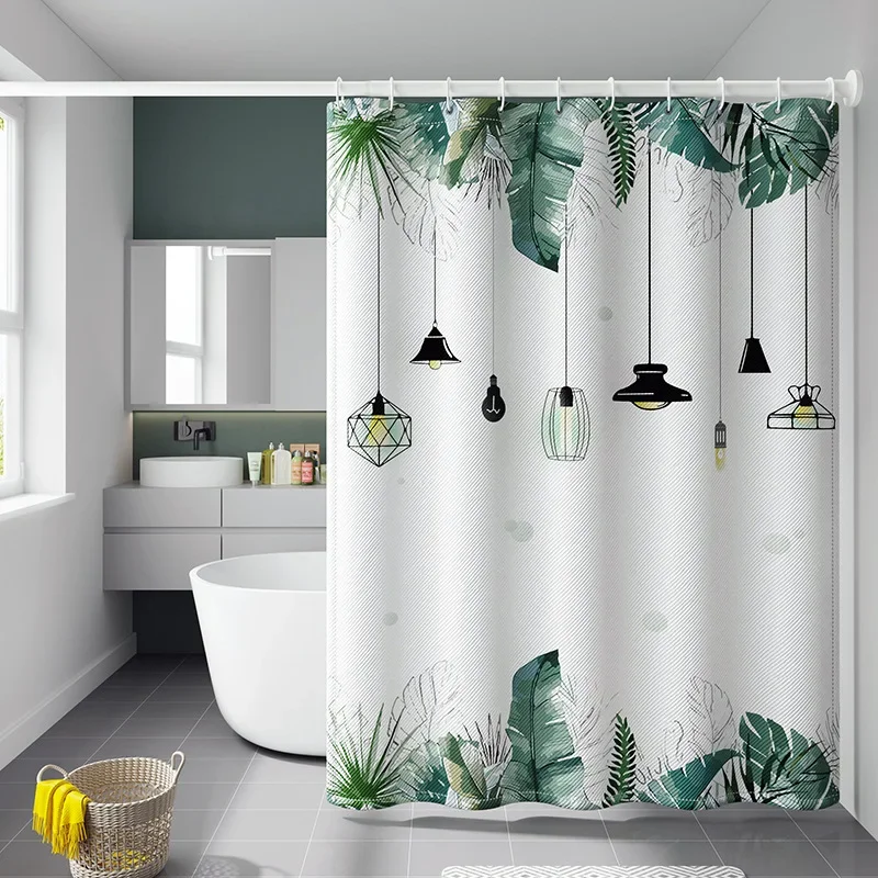 

Shower Curtain Green Leaf Pendant Light Printed Waterproof Bathroom Curtains Modern Style with Hooks Toilet Decorative 200cm