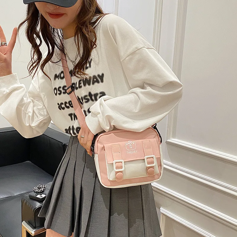 Hot Patchwork Messenger Bag For Women Casual Nylon Crossbody Bags Fashion Retro Handbags Single Shoulder Bag Mini Shopping Bags