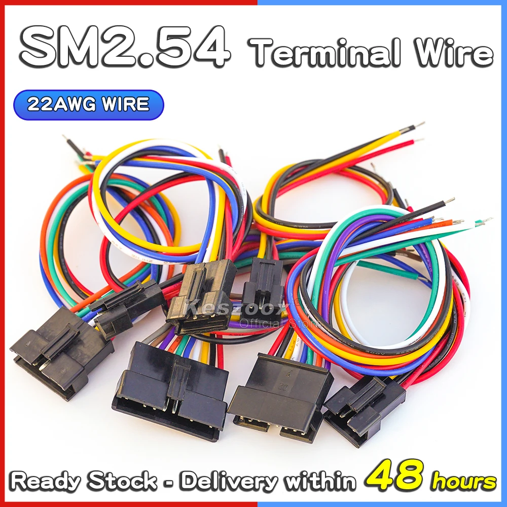 

Tcenofoxy JST SM2.54mm Extension Wire Cable Connector 2/3/4/5/6/7/8/9Pin 10/20/30/50/40/80cm Male Female Socket Terminal 22AWG