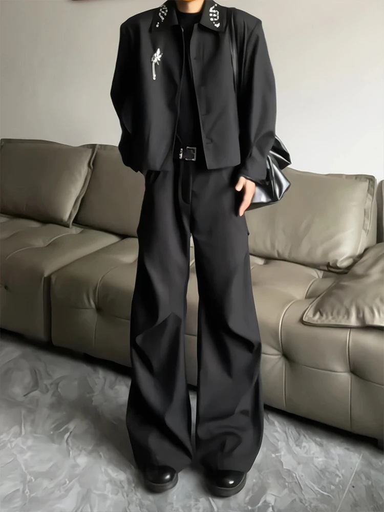 

Cleanfit Men's Pleated Straight Leg Pants Bla High Street Sle Autumn Faionable Casual Trousers Youth Culture