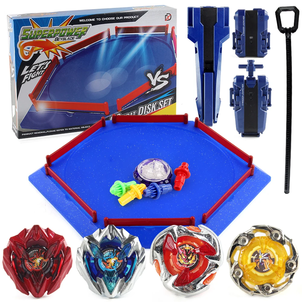 Bey X UX 4PCS Gyros Metal Battle Spinning Tops Booster with Ripcord String Launcher Stadium Arena Gift Toy Set