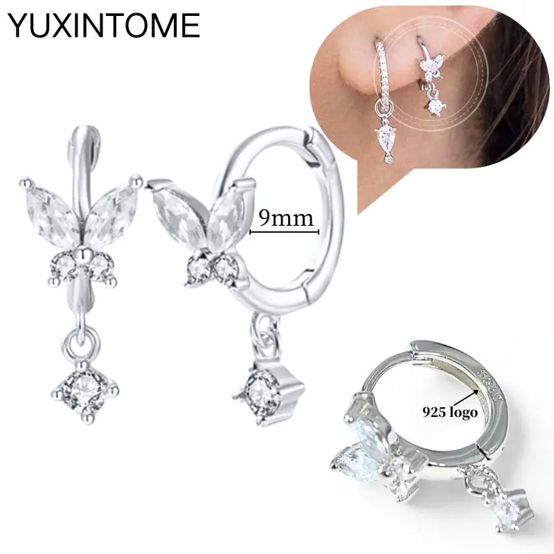 Ohrnadel aus 925er-Sterlingsilber, modische Creolen, weißer Kristall, luxuriöse Damen-Silberohrringe, Hochzeit, Damenschmuck, Geschenk