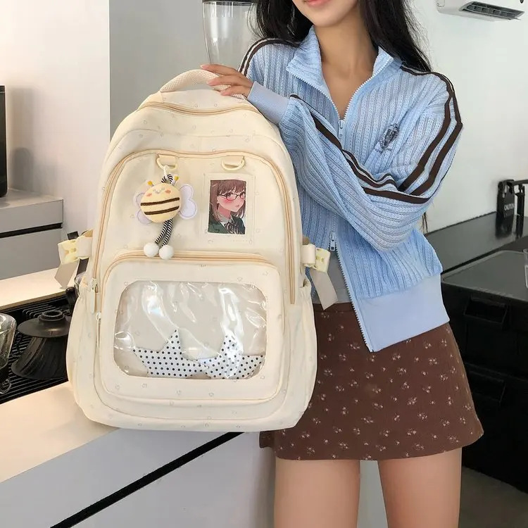 Trendy Large Capacity Backpack for High School Girls Dual Shoulder Bag Teenage Youth Style Water Resistant Nylon Material
