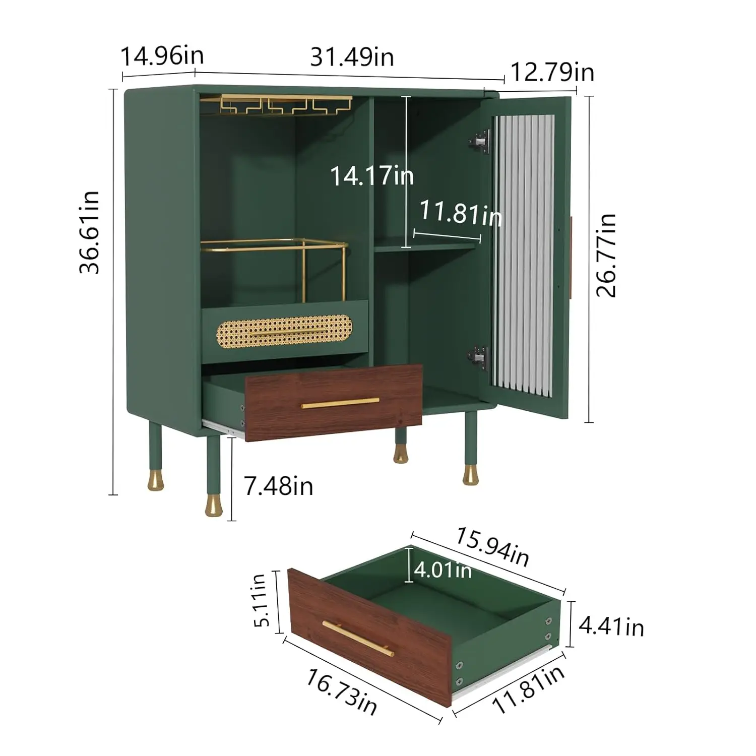 Modern Coffee Bar Cabinet with Pull-Out Wine Storage & Glass Rack, Drawers for Kitchen Dining Living Room, Customized