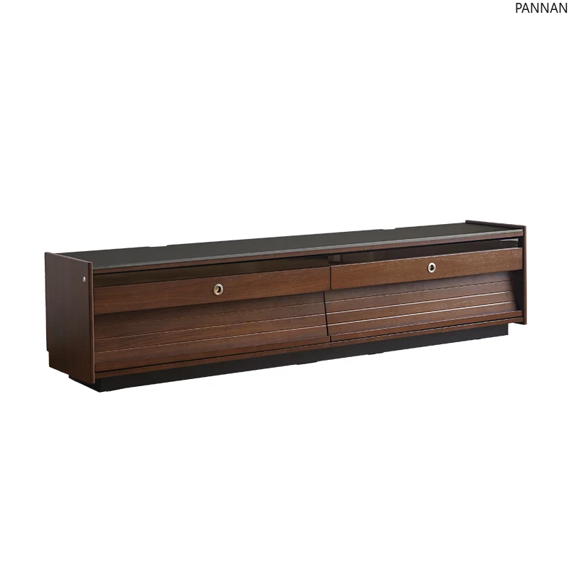 

Light sandalwood retro solid wood living room floor TV cabinet storage locker integrated French retro style