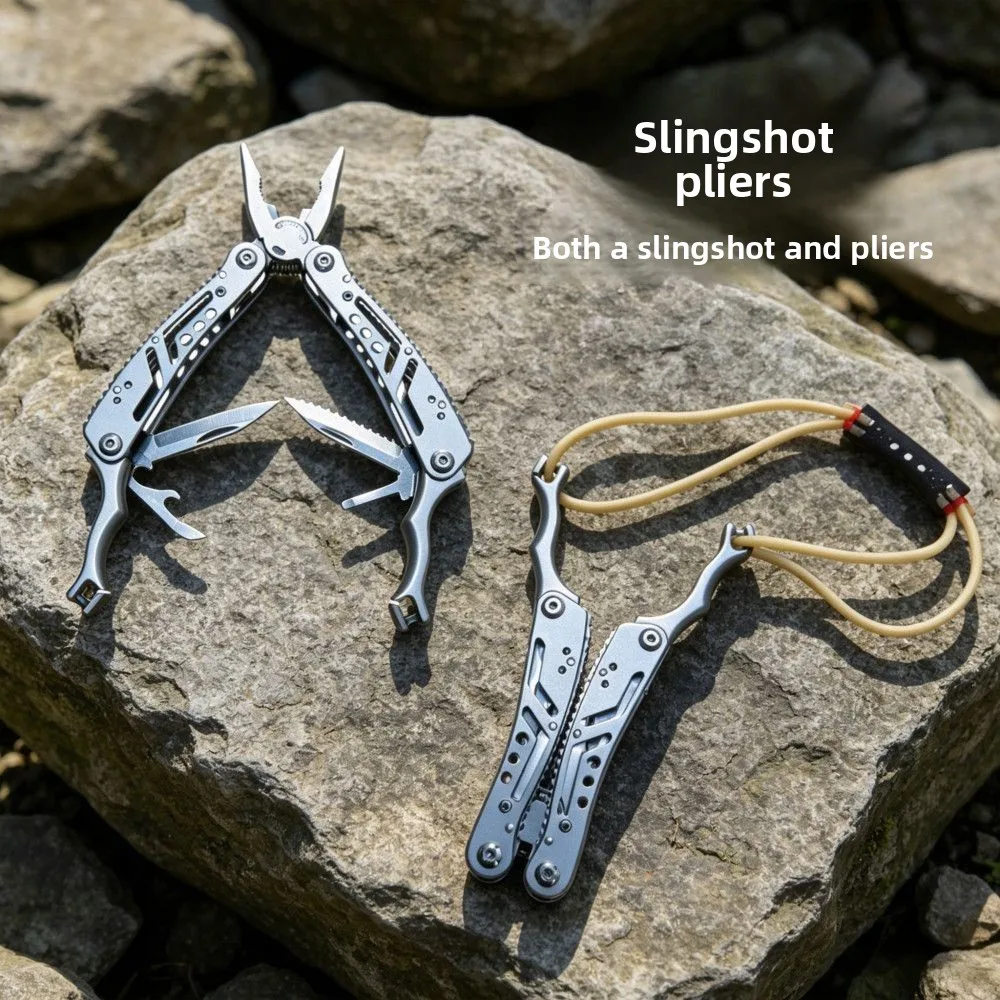 Outdoor EDC Multifunctional Tool Combination Hiking Pliers Slingshot Camping Folding Storage Knife Emergency Opener Screwdriver