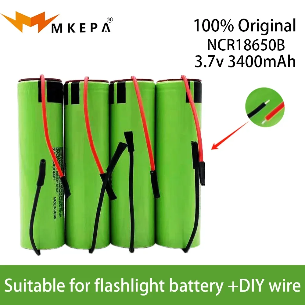 MKEPA 1-20pcs 100% Original 18650 battery 3400mah 3.7v lithium battery NCR18650B Suitable for flashlight battery +DIY wire