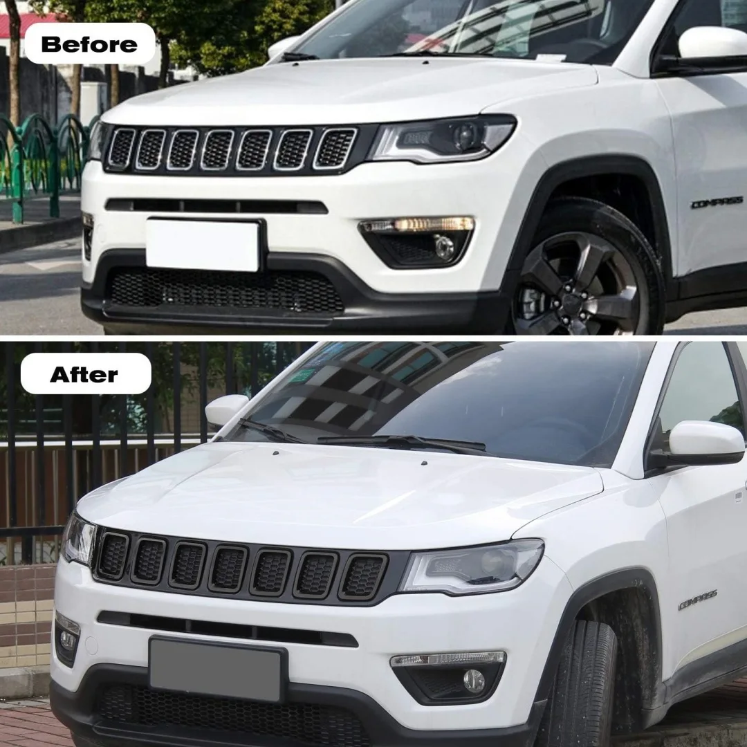 7Pcs Front Grille Inserts Trim Rings Gloss Black Grill Decor Cover For Jeep Compass 2017‑2020 Car Modification Accessories view 3