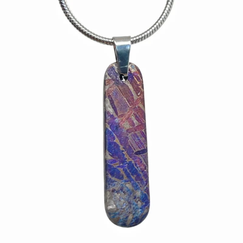 Muonionalusta Meteorite Rounded Rectangle Pendant High Heat Tinted Iron Meteorite Piece Collectible Specimen Necklace LK515