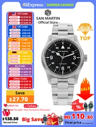 San Martin Men Pilot Watch 37mm Miyota 8215 Fashion Simple Style Military Automatic Mechanical Watches 100m Waterproof BGW-9