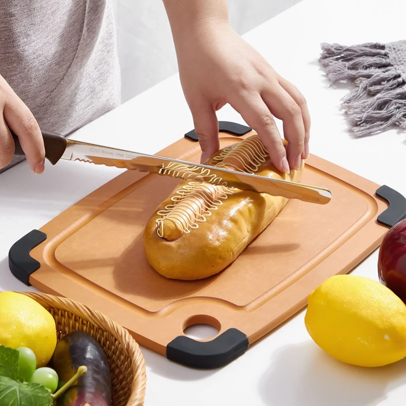 

Cutting Board For Kitchen- Natural Wood Fiber Composite, Dishwasher Safe, Eco-Friendly, Juice Grooves, Non-Slip Feet