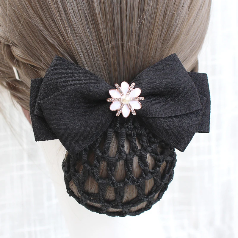 Professional Head Flower Hotel Nurse Bank Lady Net Bag Bowknot Stewardess Hair Net Clip Hair Accessories Headwear