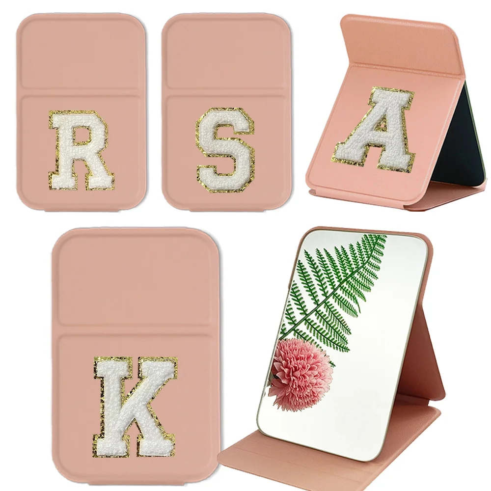 

Leather Anti Slip Pocket Mirror Pu Foldable Makeup Mirror Folding Mirrors Initial Name Chenille A-Z 26 Letter Gold Pattern