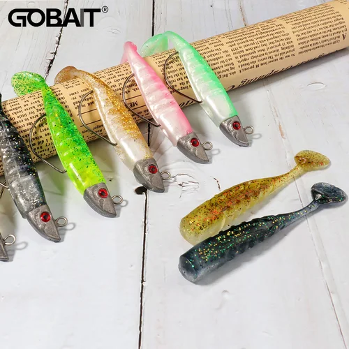 Imagen 1 del producto 3 unids/lote señuelo suave con anzuelo de cabeza de plantilla de Metal 15,5g 10cm 26g 13cm cola en T gusano Pesca en el mar Swimbait conjunto de equipo cebo de repuesto