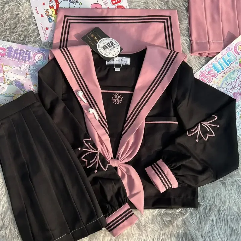 Meisjes Cosplay Schooluniformen In Roze En Zwarte Jk-Stijl Lange Matrozenpak Met Korte Mouwen Japanse College-Stijl Zoete Anime