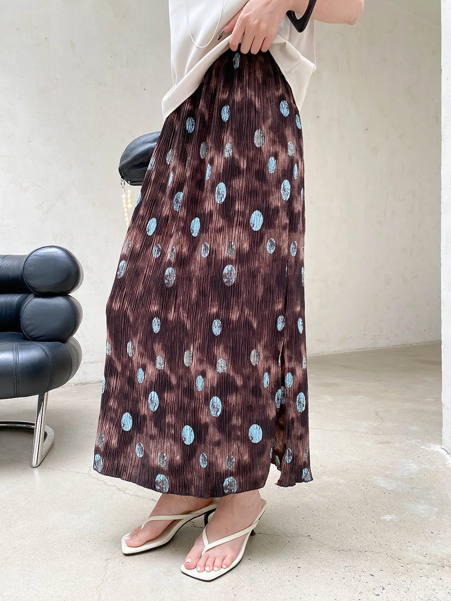 Sommerlicher Damenrock mit elastischem Bund, plissierter Textur, Retro-Print und geradem Schnitt – Detail 15