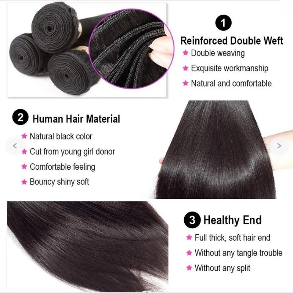 Straight Human Hair Bundles Natural  Long Real Hair Extensions 30 38 40 Inch Brazilian Hair For Women US Delivery Within 5 Days