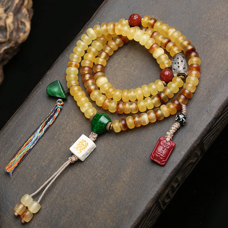 

Браслет из 108 бусин Golden Tortoise Bead с красным агатом и узорчатыми бусинами, многослойный.