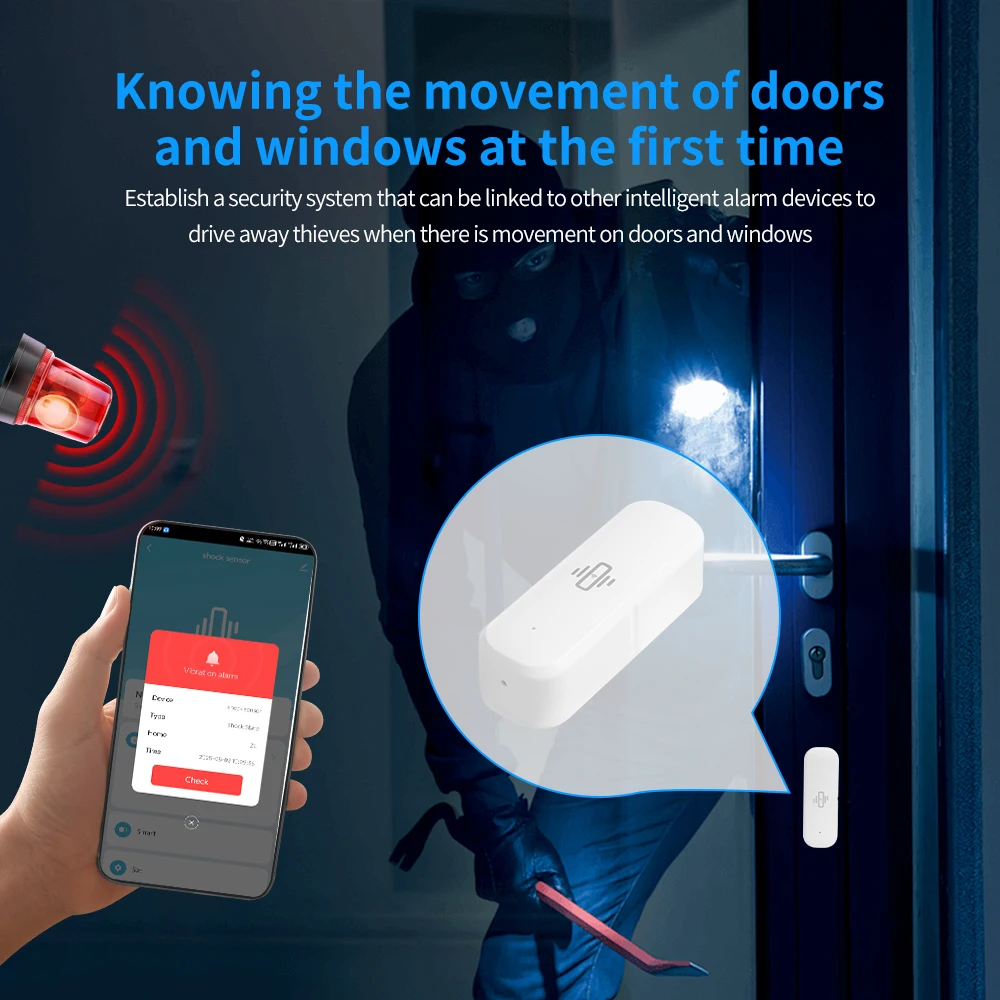 Tuya WiFi مستشعر الاهتزاز الذكي كشف الحركة تطبيق الحياة الذكية تنبيهات وإخطارات أمن الباب والنافذة في الوقت الحقيقي